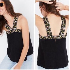 MADEWELL Embroidered Sleeveless Knit Sweater Tank Top Black XS